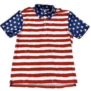 Mens Chubbies Shirt Performance Polo American Flag Print Red White Blue USA Sz L